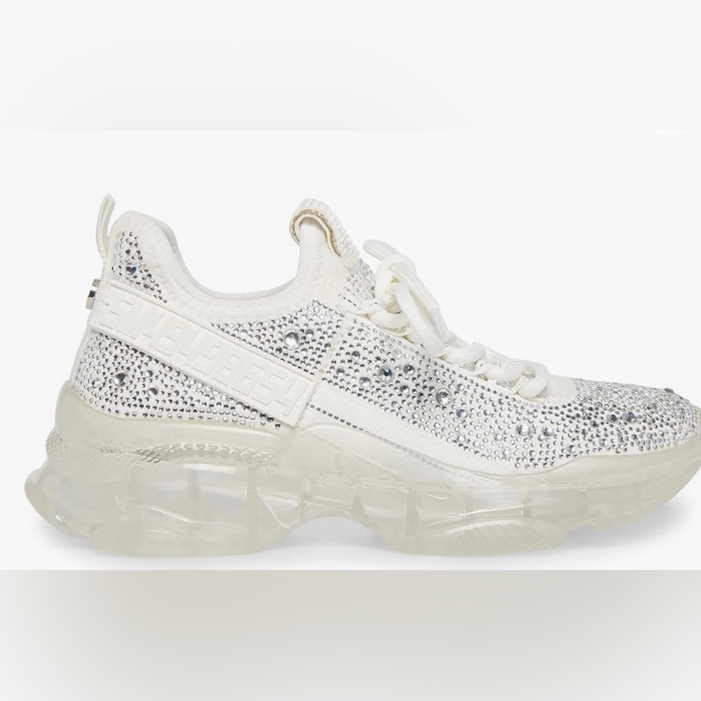 Worn one time. Steve Madden fashion Rhinestone white sneakers